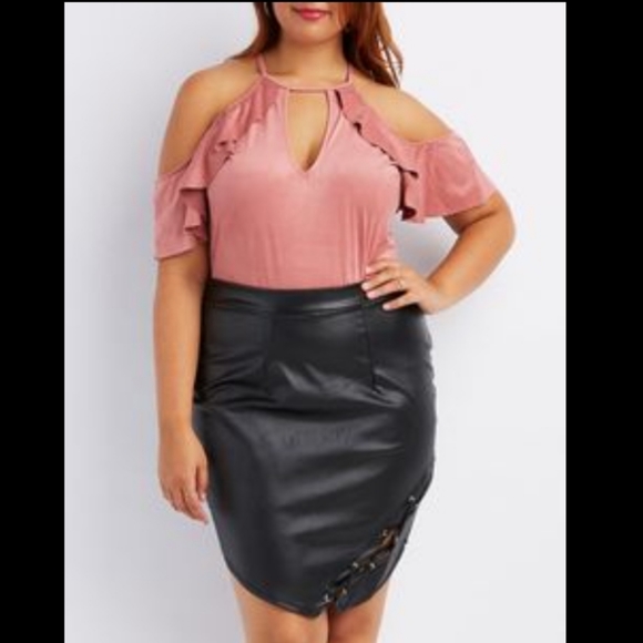 Charlotte Russe Tops - CHARLOTTE RUSSE Faux Suede ruffle Bodysuit 3X